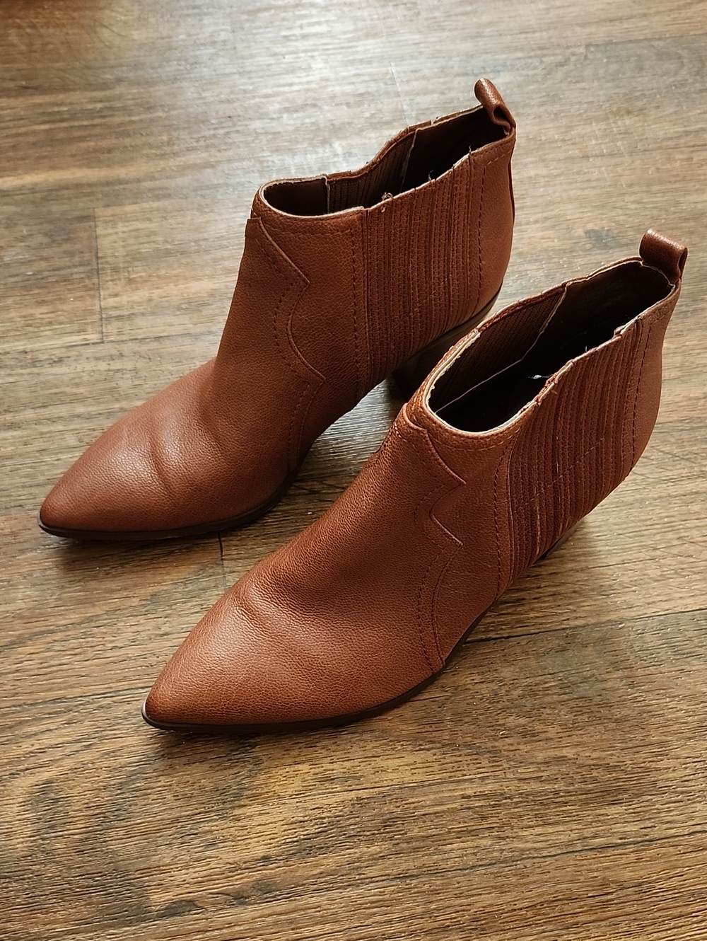 Nine West Leather Western Ankle Boots Brown Pointed Toe Size 7M
